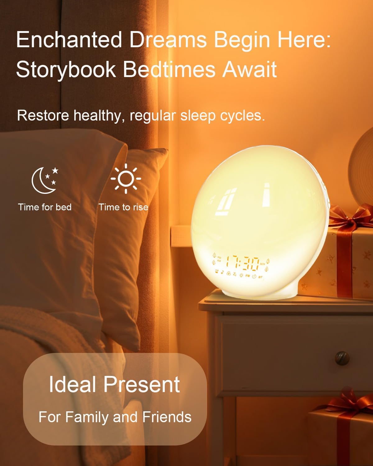 Smart APP Sunrise Alarm Clock with 4 Alarms & Natural Sounds for Heavy Sleepers, App No Signup, Wake Up Light, 11 Night Ligh, Sleep Aid 7 White Noise Machines & FM, Wireless Speaker (White, 1PCS)