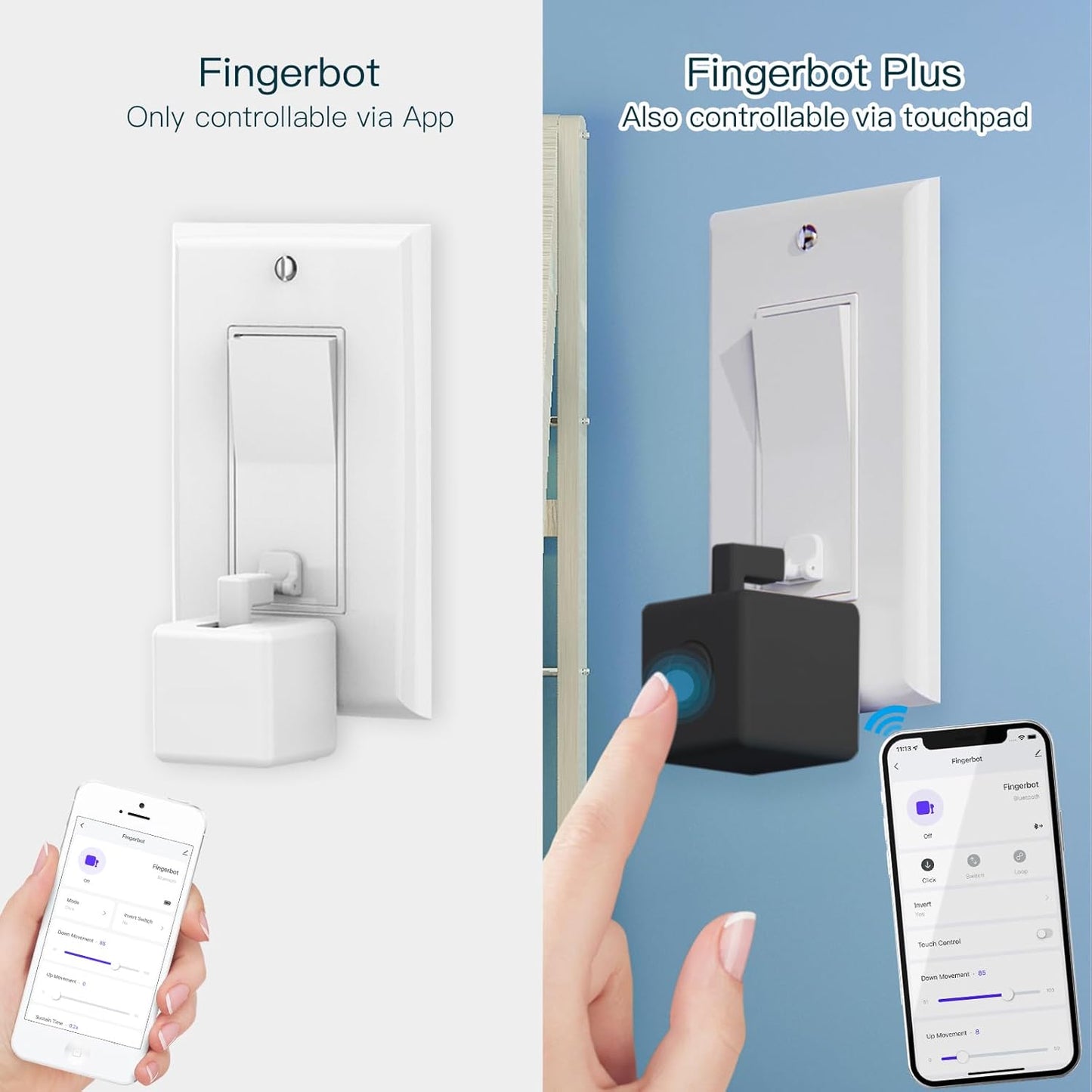 MOES Fingerbot Plus Smart Button Pusher No Wiring Switch, Upgrade with Touch Control, Work with Smart Life App, Add MOES Tuya Bluetooth Hub Make it Compatible with Alexa,Google Home and Timer Control