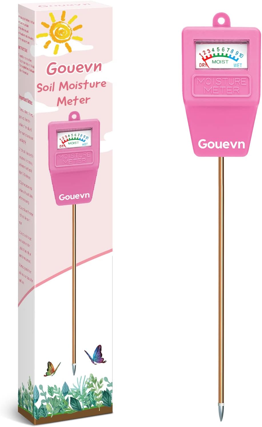 Soil Moisture Meter, Soil Tester Plant Moisture Meter for House Plants, Plant Water Meter Hydrometer Plant Sensor for Indoor Plant Care, No Battery Needed (Pink)