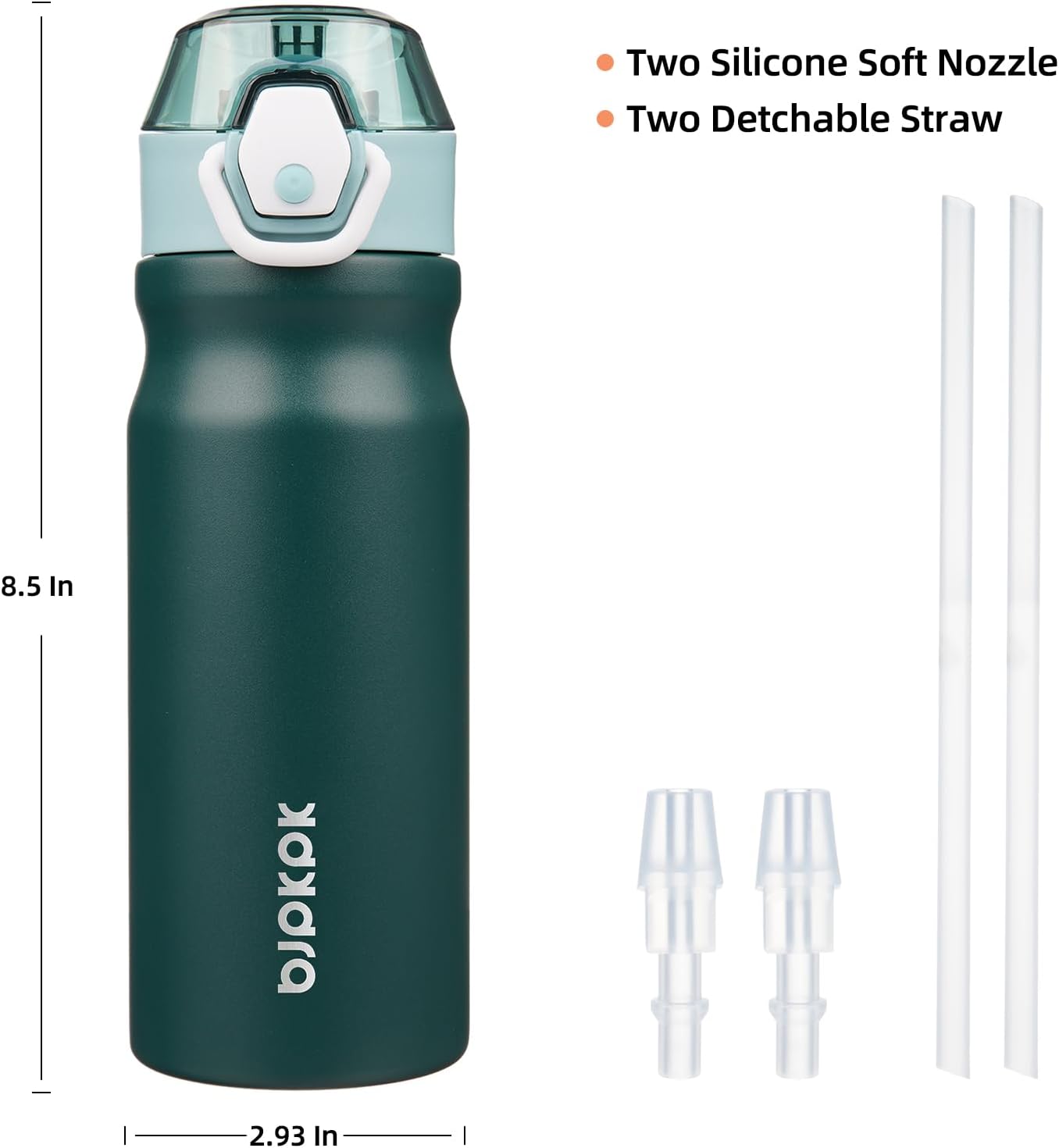 BJPKPK Stainless Steel Insulated Water Bottle with Straw Lid 18oz Reusable Metal Thermal Flask Bottles Keep Cold and Hot,Army Green