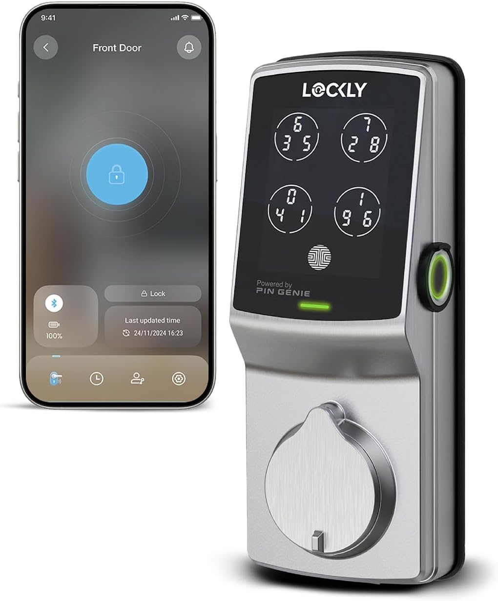 Lockly Secure Plus, Keyless Entry Door Lock, Smart Locks for Front Door, Smart Lock Deadbolt, PIN Genie® Keypad, 3D Biometric Fingerprint Sensor, Auto Lock Smart Door Lock