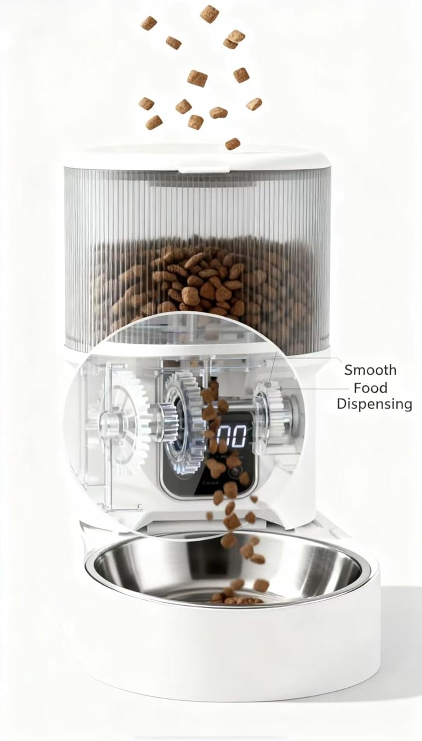 Intelligent Pet Automatic Feeder - Smart APP Remote Control, Food Freshness Preservation, Anti-Jam Design, Dual Power Supply (Plug-in & Battery), Easy to Clean for Uninterrupted Feeding When Away