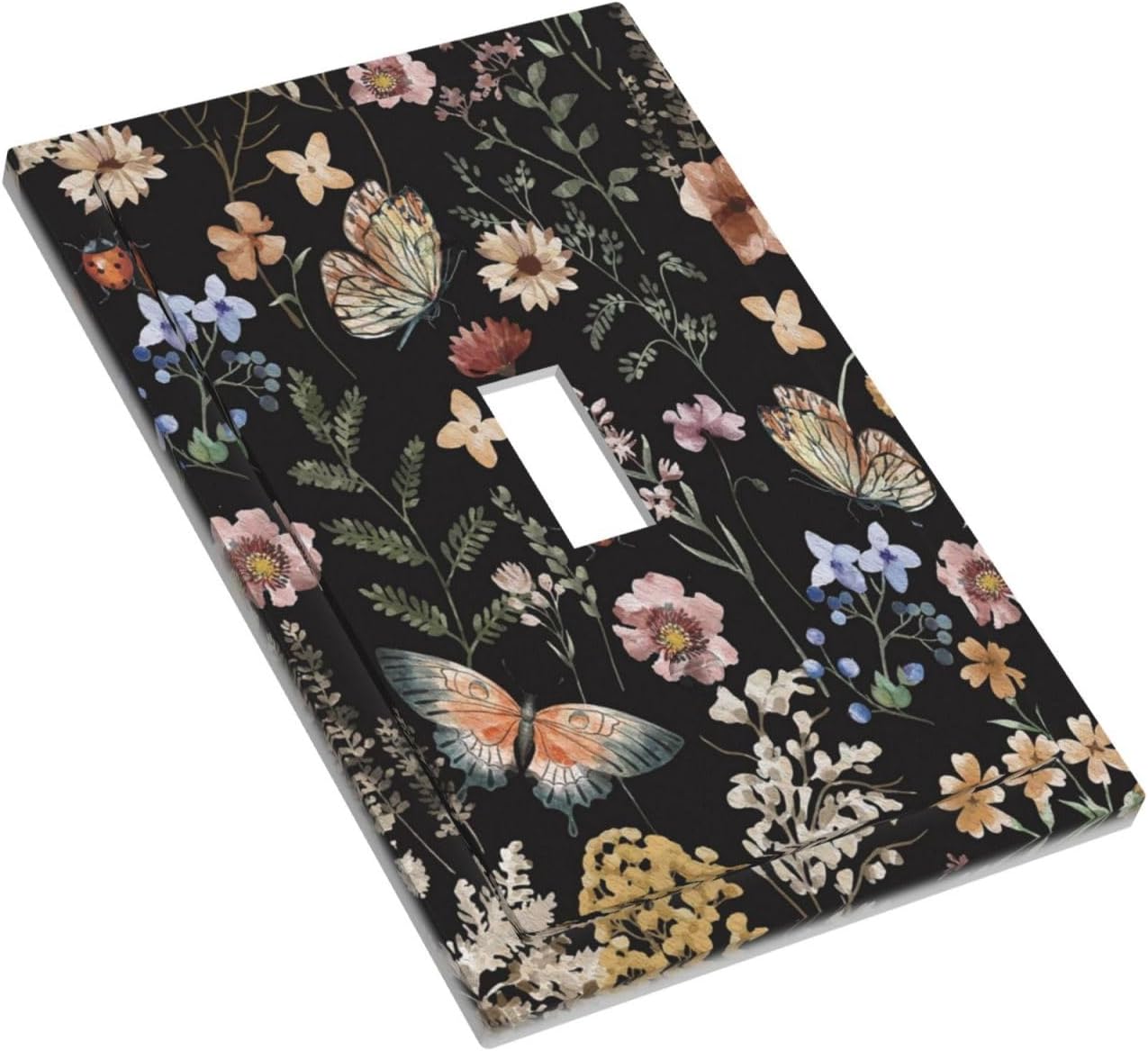 Decorative Light Switch Plate Covers Boho Black Butterfly Rustic Flower 1 Gang Light Switch Cover Plate Single Toggle Wall Plate Outlet Covers Faceplate for Bedroom Home Decor