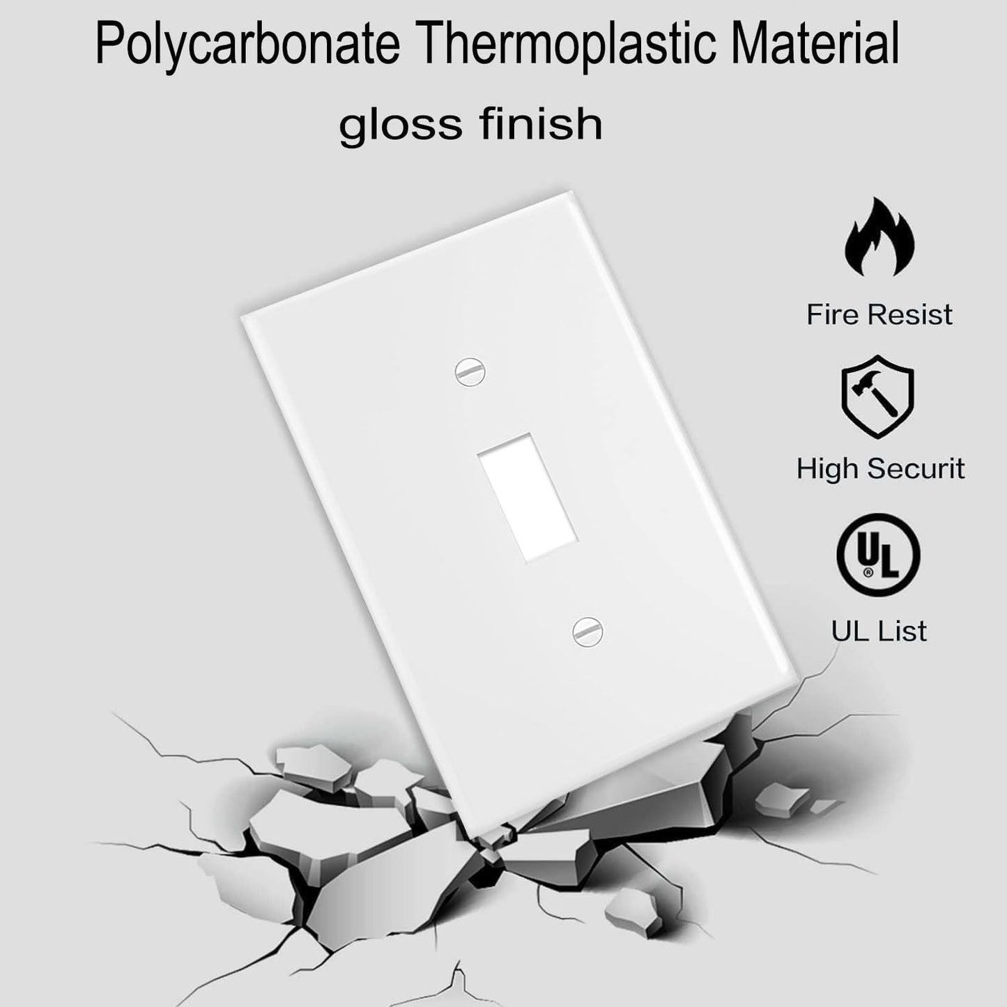Toggle Light Switch Wall Plates 1-Gang Switch Electrical Cover Plate Unbreakable Thermoplastic Faceplate, White (10 Pack)