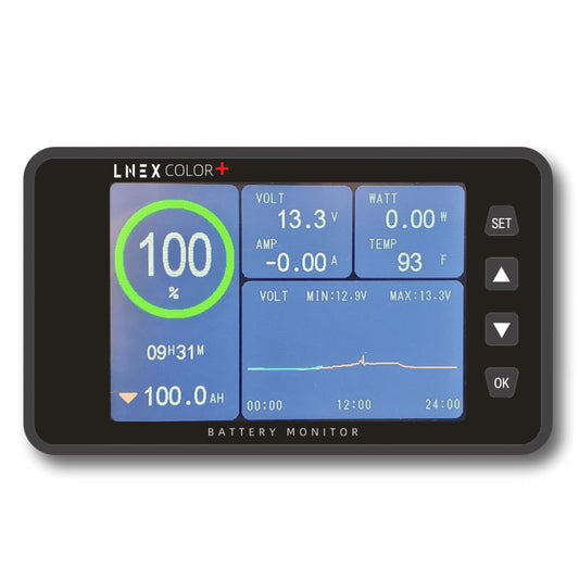 500A Battery Monitor with Shunt, 3.5" Color Screen RV Monitor with 16ft Cable, Support High Low Voltage Current Programmable Alarm for 8-120V Lifepo4, Lithium, Gel, Flooded Battery