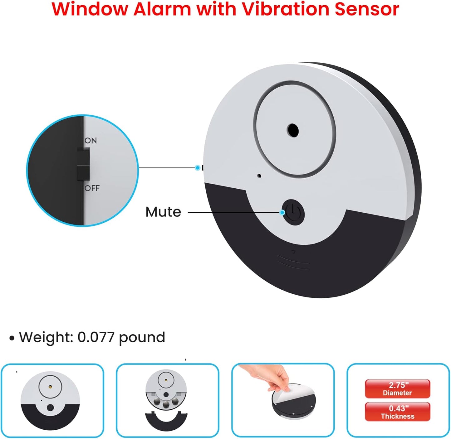 CATSONIC Premium Window Alarm Device Set - Extra Loud 130dB Alarm & Vibration Sensors - Universal Compatibility & Easy Installation - Great for Home, Office & RV Security (6 Set Black)