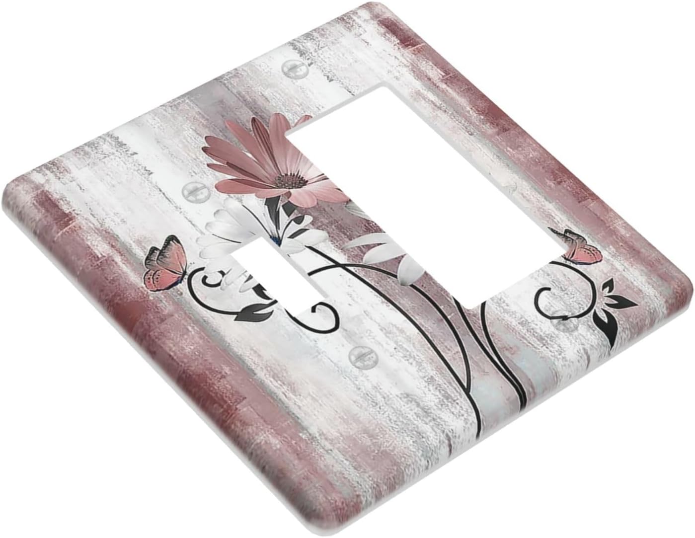 Outlet Covers Pink White Daisy Butterfly Wood Grain 1 Toggle 1 Rocker Combination Decorative Wall Plate Electrical Switch Plates Light Switch Cover Plate for Farmhouse Bathroom Decor