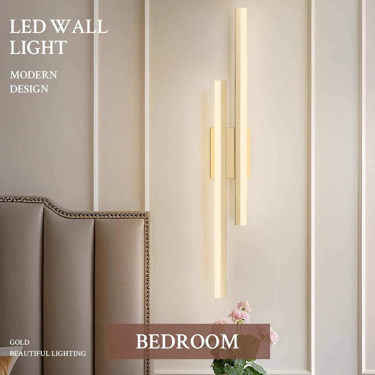 LED Wall Sconce Gold Modern Remote Wall Light Fixtures for Living Room, Dimmable LED Vanity Light Indoor Remote Wall Sconce for Bedside Bedroom Bathroom Dining Room, 31.5inch 1 Pack