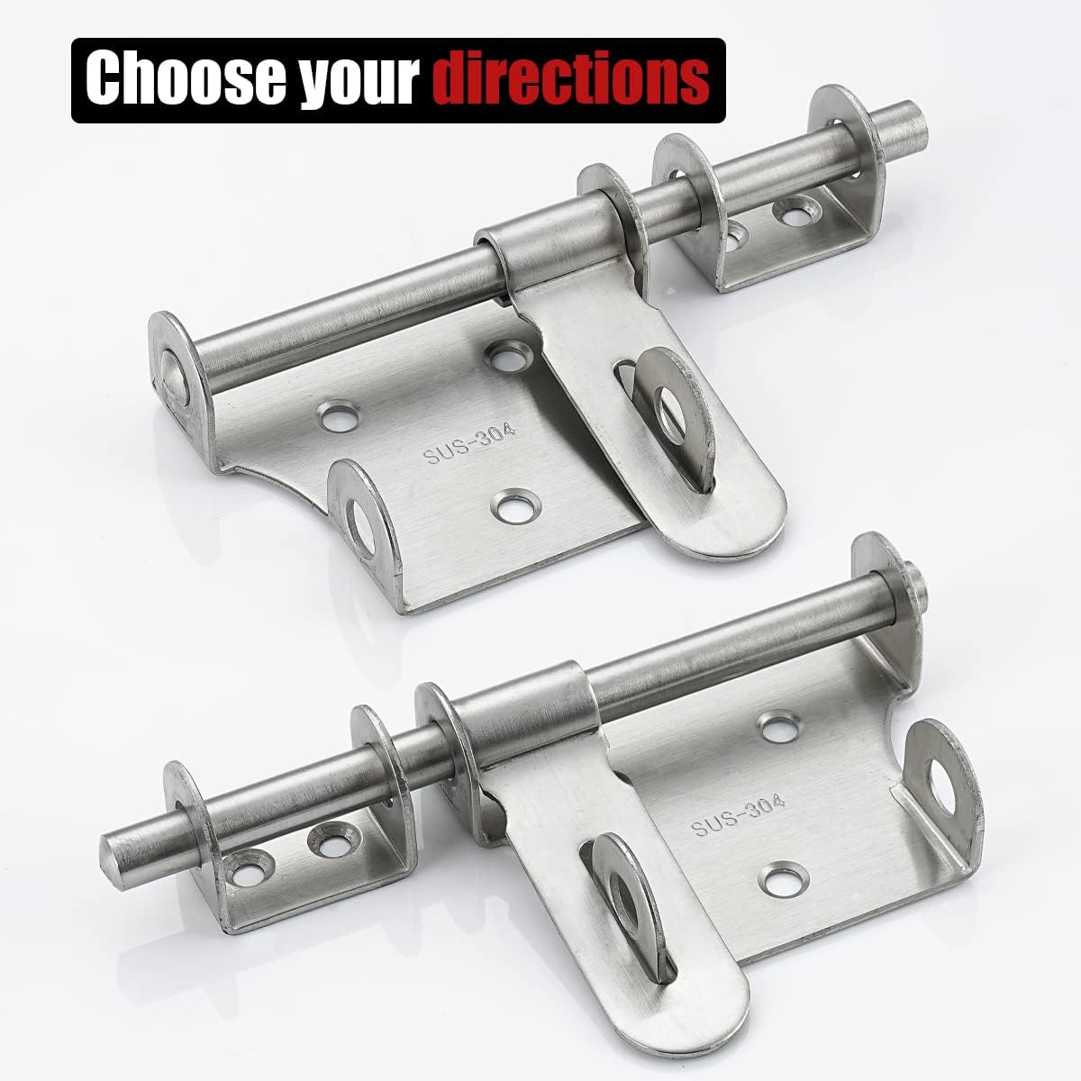 JQK Sliding Gate Latch 6 Inch, Thickening 304 Stainless Steel Barrel Bolt with Padlock Hole, Interior Door Latches Brushed Finish, 2 Pack