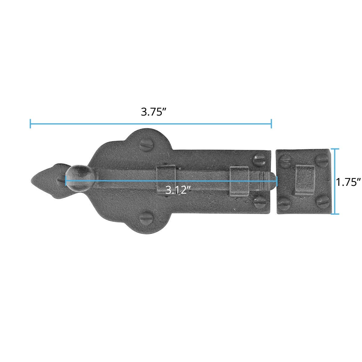 Renovators Supply Manufacturing Slide Bolt Latch 3 3/4 in. Black Wrought Iron Ball Tip Style Slide Bolt with Mounting Hardware Pack of 4