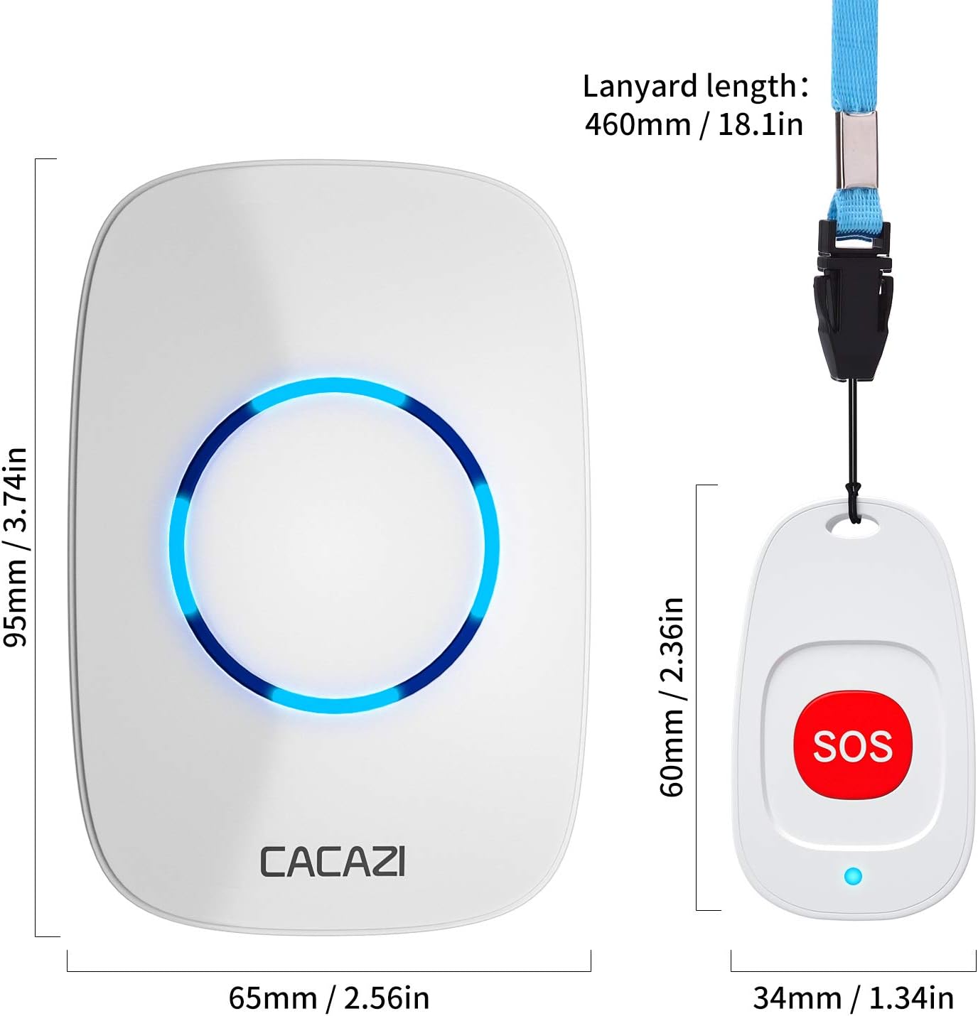 Caregiver Pagers Wireless Call Button for Elderly Patient Personal in Home Life Alert System for Seniors Range 260ft/80Menter,60 Ringtones (1SOS Button+1 Receiver)