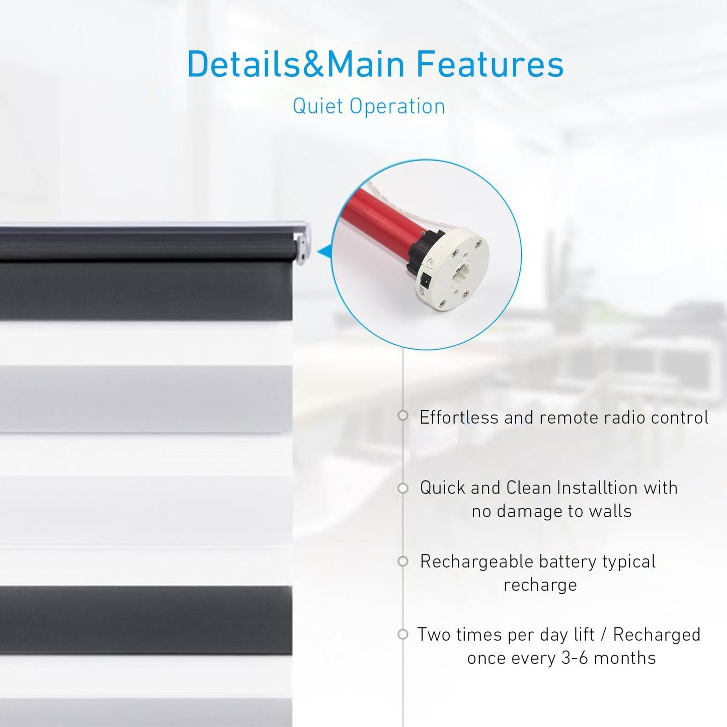 Rollerhouse 1-1/8" (28mm) Battery Powered Motor Kit with Remote Control and Charger Electric Motor DIY Motorized Tube for Window Blinds