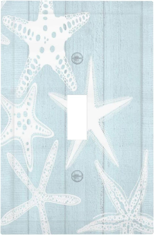 Beach Starfish Vintage Wood Rustic Country Ocean Decorative Light Switch Cover 1 Gang Single Toggle Device Electrical Faceplate Switchplates Decorator Outlet Wall Plate for Farmhouse Kids Room Decor