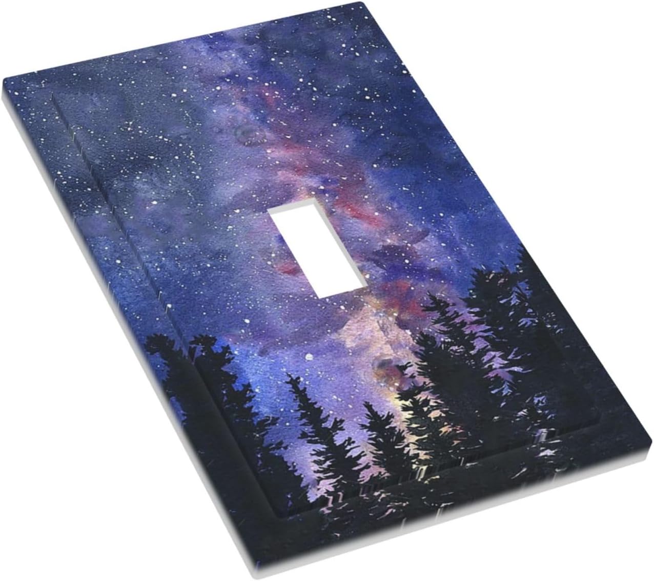 Decorative Light Switch Cover Dream Milky Way Starry Forest Pine Watercolor Painting 1 Gang Single Toggle Decorator Outlet Wall Plate Device Electrical Faceplate Switchplates for Bedroom Home Decor