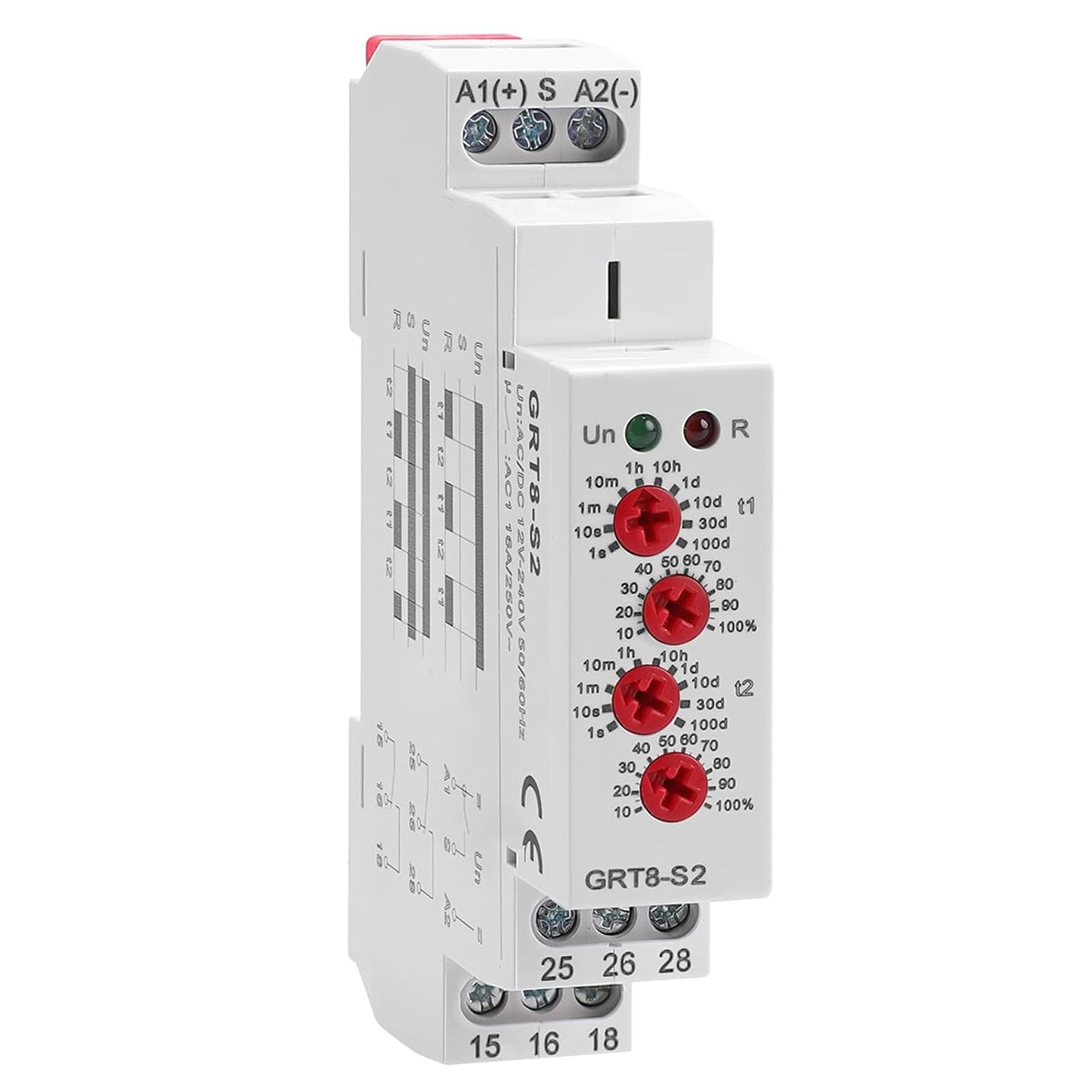 Asymmetric Cycle Timer Relay 2SPDT 16A GRT8-S2 Long or Short Period Repeat Cycle Tntermittent Timer Electronic Relay in Din Rail Wide Voltage Range AC DC 12V to 240V