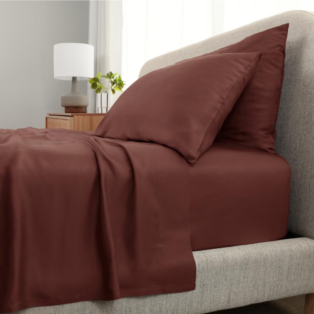 Cariloha Aloha Soft 4-Piece Sheet Set | Maroon Sunset | Split King | Made from 100% Viscose derived from Bamboo | Introductory Sheet Line