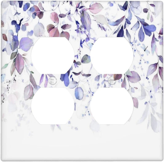 Purple Eucalyptus Watercolor Floral Rustic Leaf Outlet Covers 2 Gang Double Duplex Decorative Light Switch Covers Electrical Wallplates Socket Faceplate for Farmhouse Home Decor