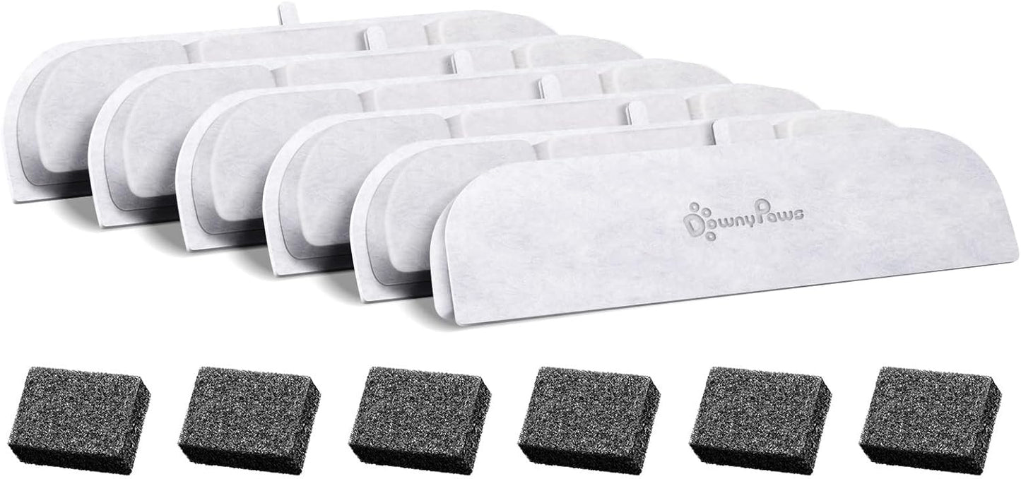 DownyPaws 6 Packs Replacement Filters for Battery Operated Cat Water Fountain Cordless Wireless DPWFP6, 3 Months Set of Replacement Filters