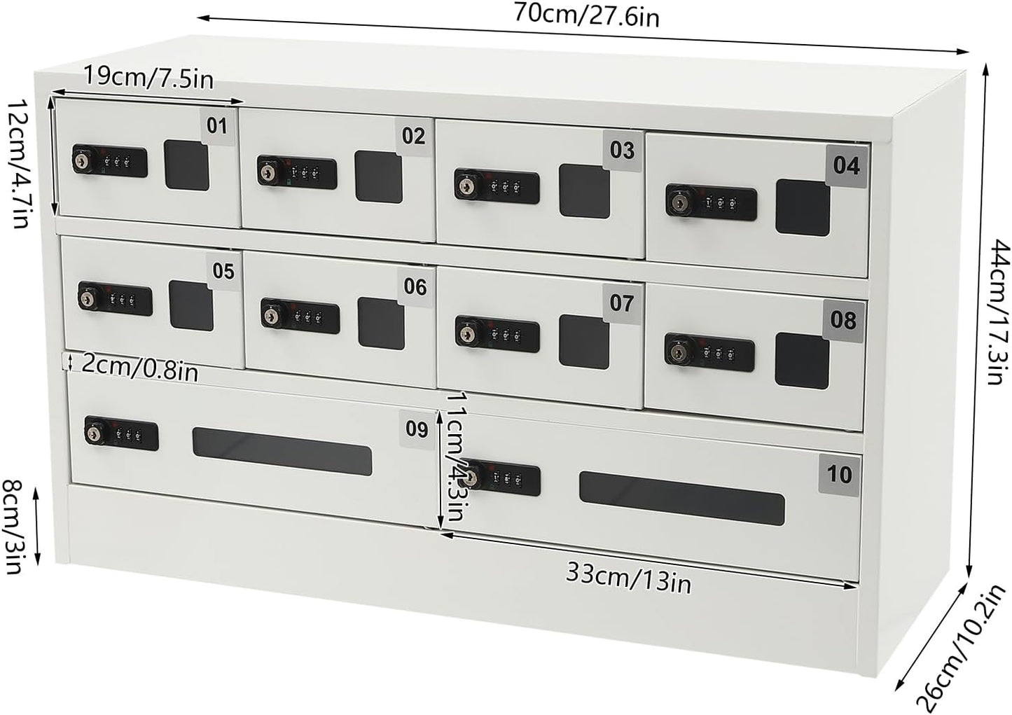 Cellphone Charging Station with Combination Lock, 10 Slots Cellphone Locker Mobile Device Phones Storage Pocket with 3-in-1 Charging Ports for Office Classroom Hotel (10 Slots)