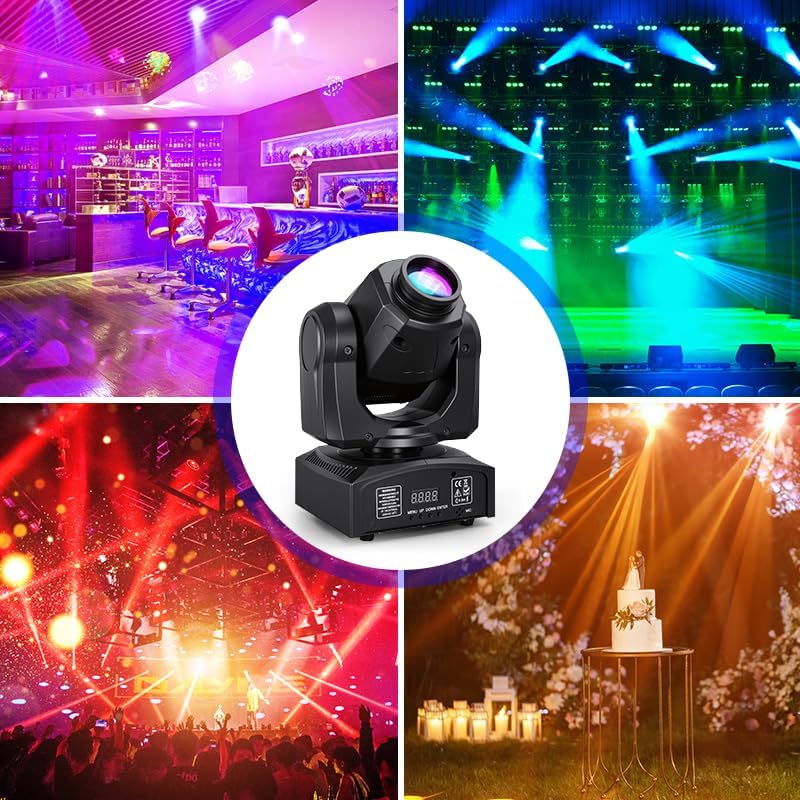 MINGJIE 60W LED Moving Head Stage Lights with DMX512 Control - 8 Gobos & 8 Colors, Sound Activated, 540° Pan & 270° Tilt, Compact DJ Light for Wedding, Party Stage Lighting (1Pack =6PCS)