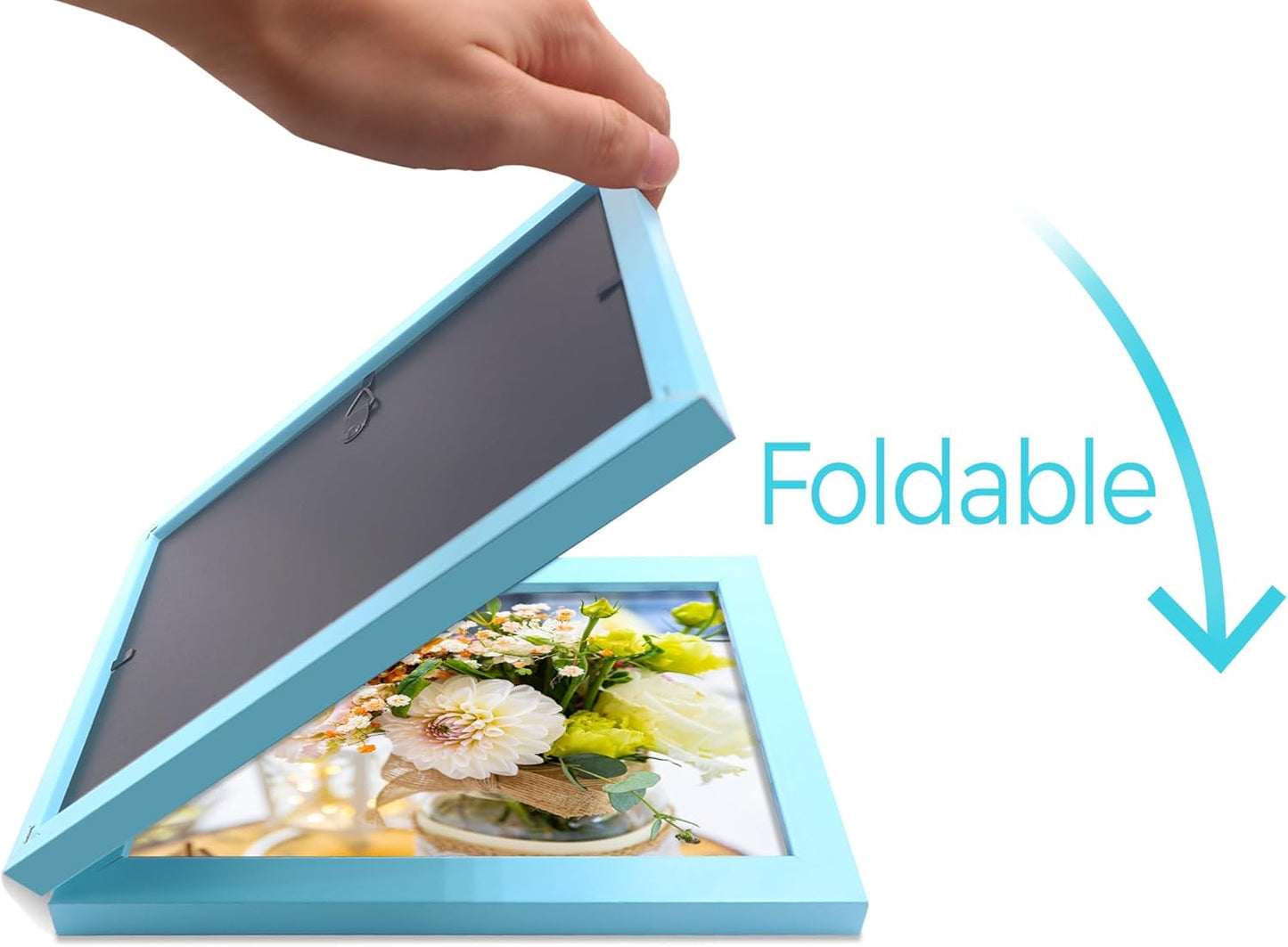 Double 5x7 Horizontal Combo, Soft-Blue Wood Picture Frame, 4.5x6.5 Opening Foldable Landscape View Photo Frame on Table-top or Wall