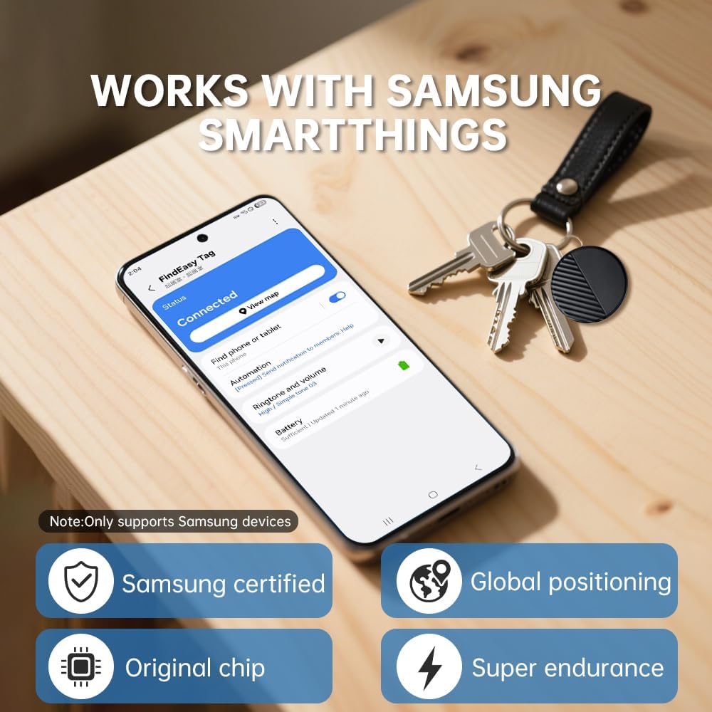 Bluetooth Tracker SmartTag for Samsung, Item Locator for Keys, Wallet, Luggage, Pets, IP65 Water-Resistant, Long and Replaceable Battery Life, Compatible with Galaxy Devices, 1 PC (Samsung Only)