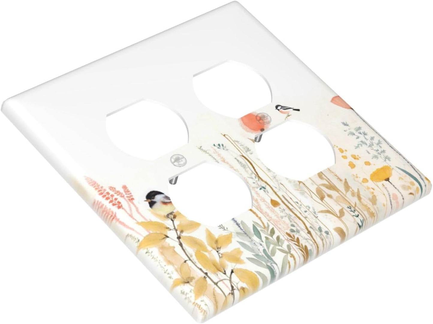 Outlet Covers Colorful Floral Watercolour Cuddly Bird 2 Gang Double Duplex Decorative Light Switch Covers Electrical Wallplates Socket Faceplate For Bed Room Living Room Decor