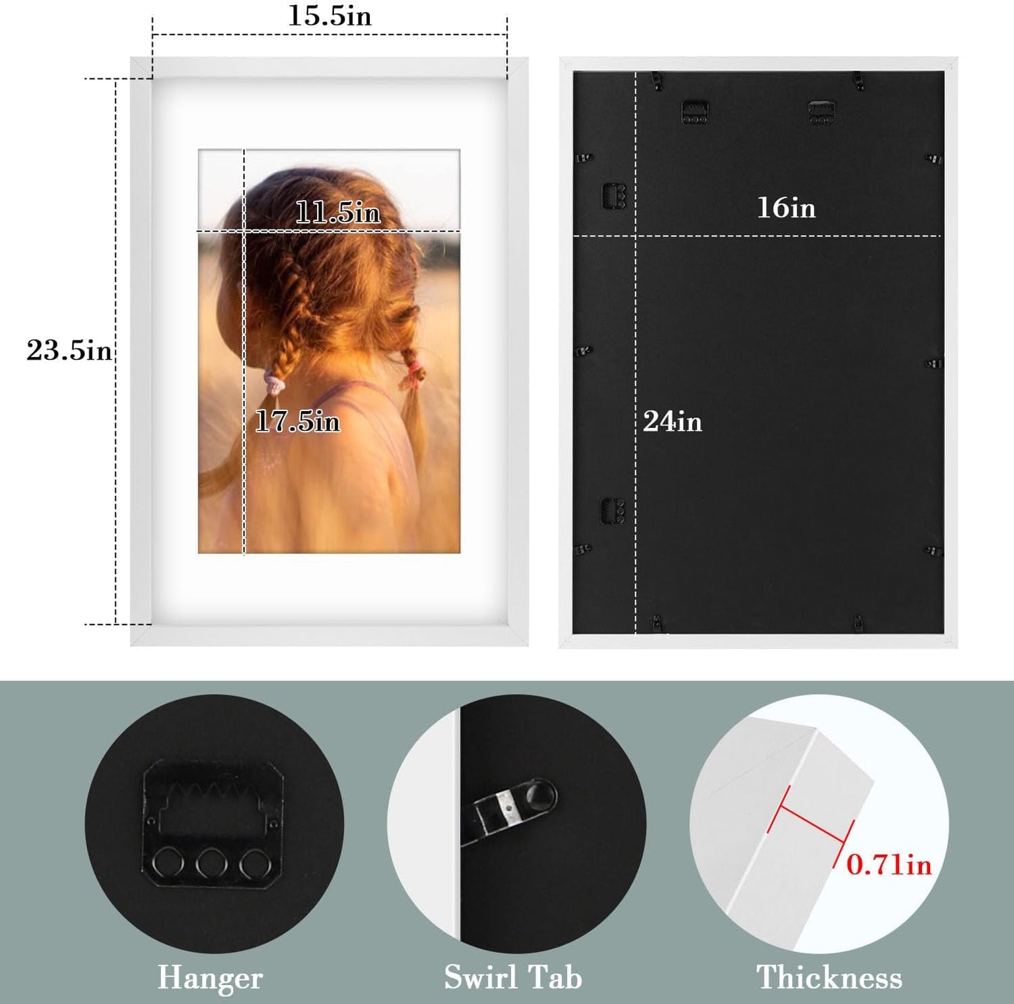 Golden State Art, 16X24 Picture Frame with Mat for 12X18 - High Definition Glass Wall Mounting Horizontal Vertical Display (White, 1 Pack)