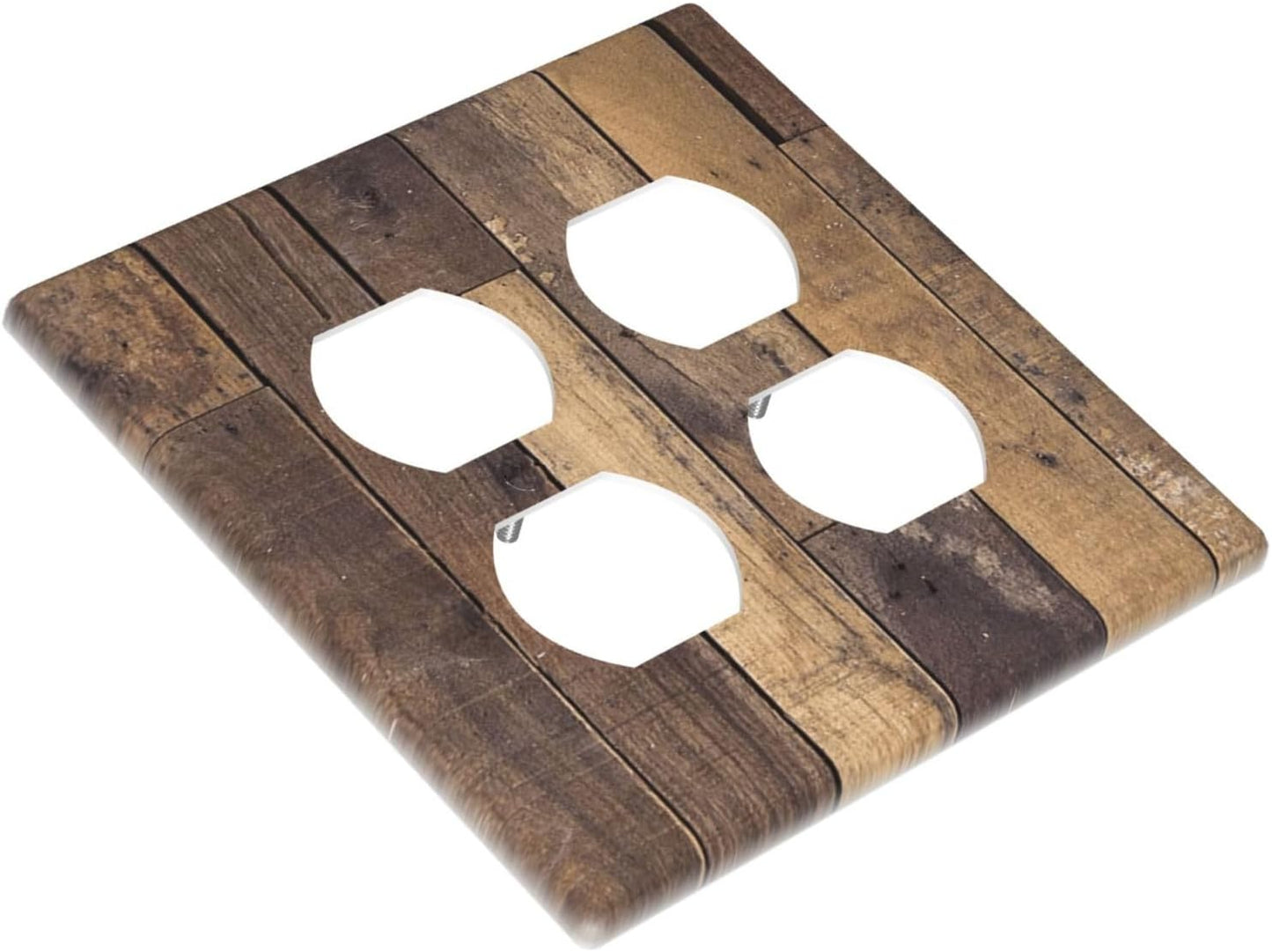 Cool Brown Wood Style Vintage Rustic Print Outlet Covers 2 Gang Double Duplex Decorative Light Switch Covers Electrical Wallplates Socket Faceplate for Farmhouse Home Decor