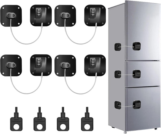 4PCS Fridge Lock Combination, Self-Adhesive Refrigerator Locks Freezer Door for Adults with Password (Black) (Square)