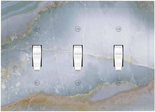 Decorative Switch Plates Colored Art Marble Golden Line 3 Gang Wall Plate Triple Toggle Light Switch Cover Faceplate Electrical Wall Panels For Bathroom Kitchen Decor