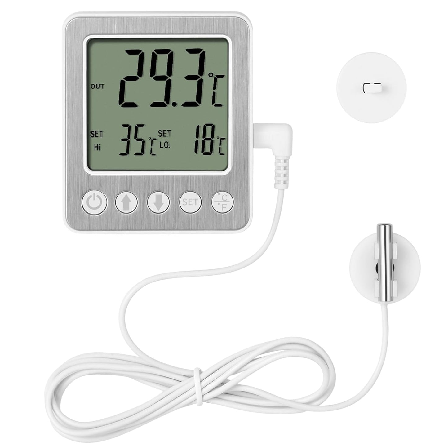 Refrigerator Thermometer Freezer Alarm Digital Freezer Thermometer Fridge Thermometer with Extra Sensor high and Low Temperature Alarm (1, White,ZZ10)