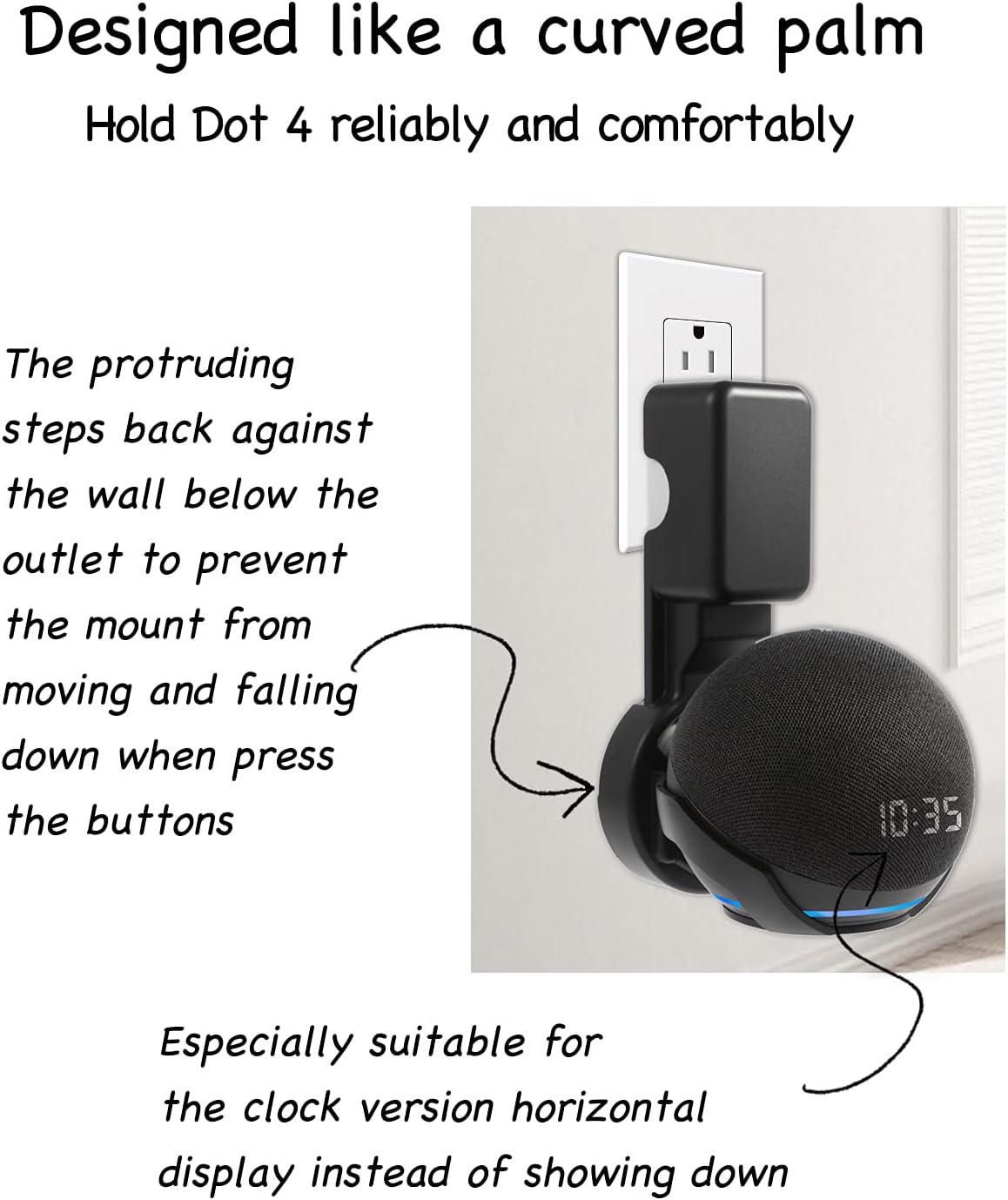 Wall Mount Holder for Dot 4th/5th Generation, Outlet Hanger for Dot 45h/5th Gen, Smart Speaker Stand, Space-Saving Accessories, Built-in Cable Management Shelf(2 Pack,Black)