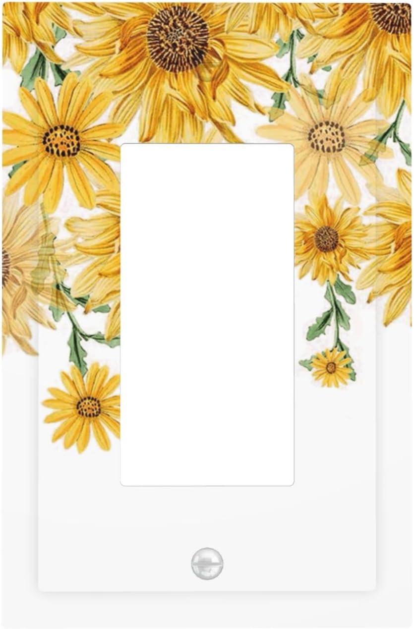 Sunflower Yellow Flowers Floral Decorative Outlet Covers 1 Gang Single Rocker Light Switch Cover Plate Wall Plates GFCI Faceplate for Bed Room Living Room Decor