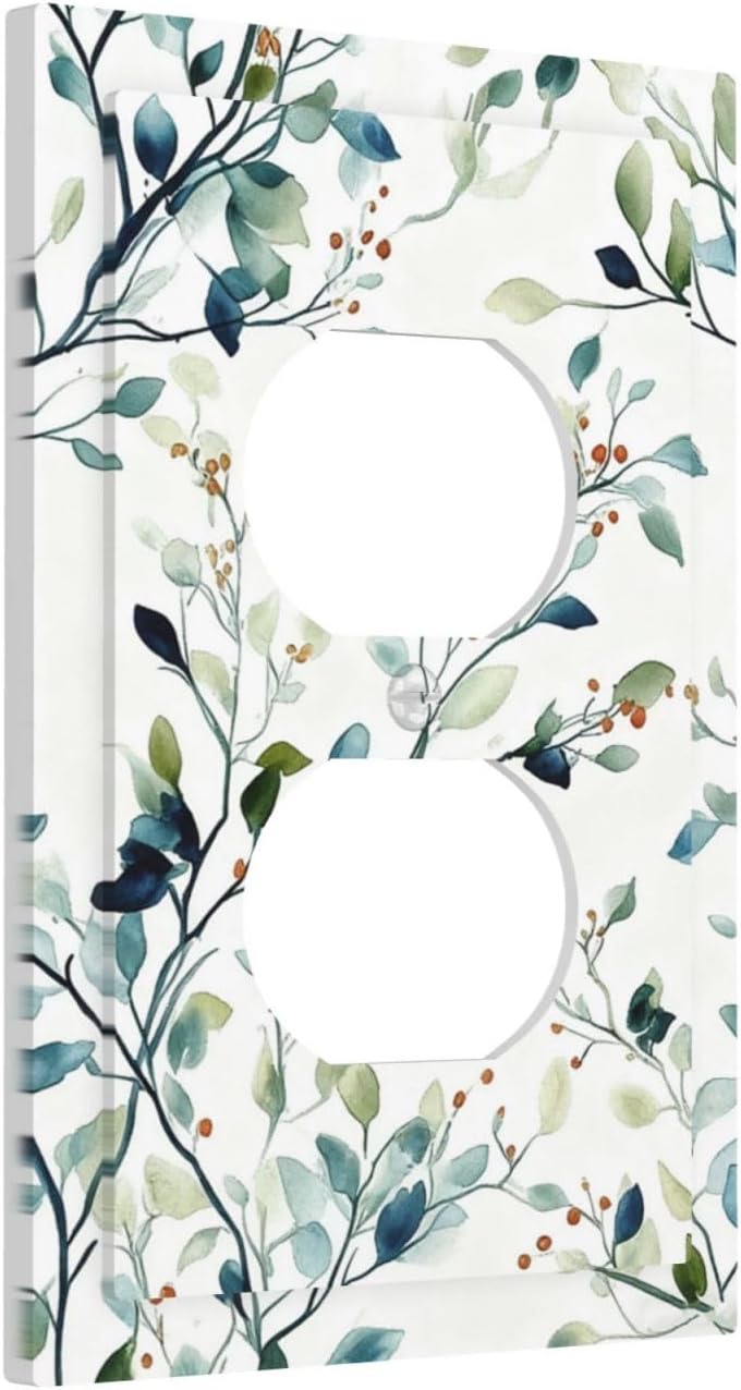 Decorative Outlet Covers Rustic Eucalyptus Leaf Geen Sage Leaves 1 Gang Duplex Light Switch Cover Plate Unique Wall Plates for Electrical Outlets Switch Plate Covers for Bedroom Home Decor