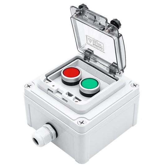 IP67 Button Switch Outdoor Waterproof Box 2 Green and Red Push Button Emergency Button with Protective Cover Anti-misoperation Switch(AC/DC 6A-110V/3A-240V/2.5A-380V)