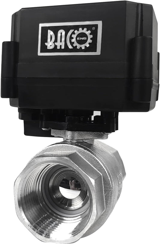 BACOENG Motorized Ball Valve, 2 Wire Auto Return 1" Stainless Steel Electrical Ball Valve with Full Port, AC/DC9-24V Manually Closable (Normally Closed), Black