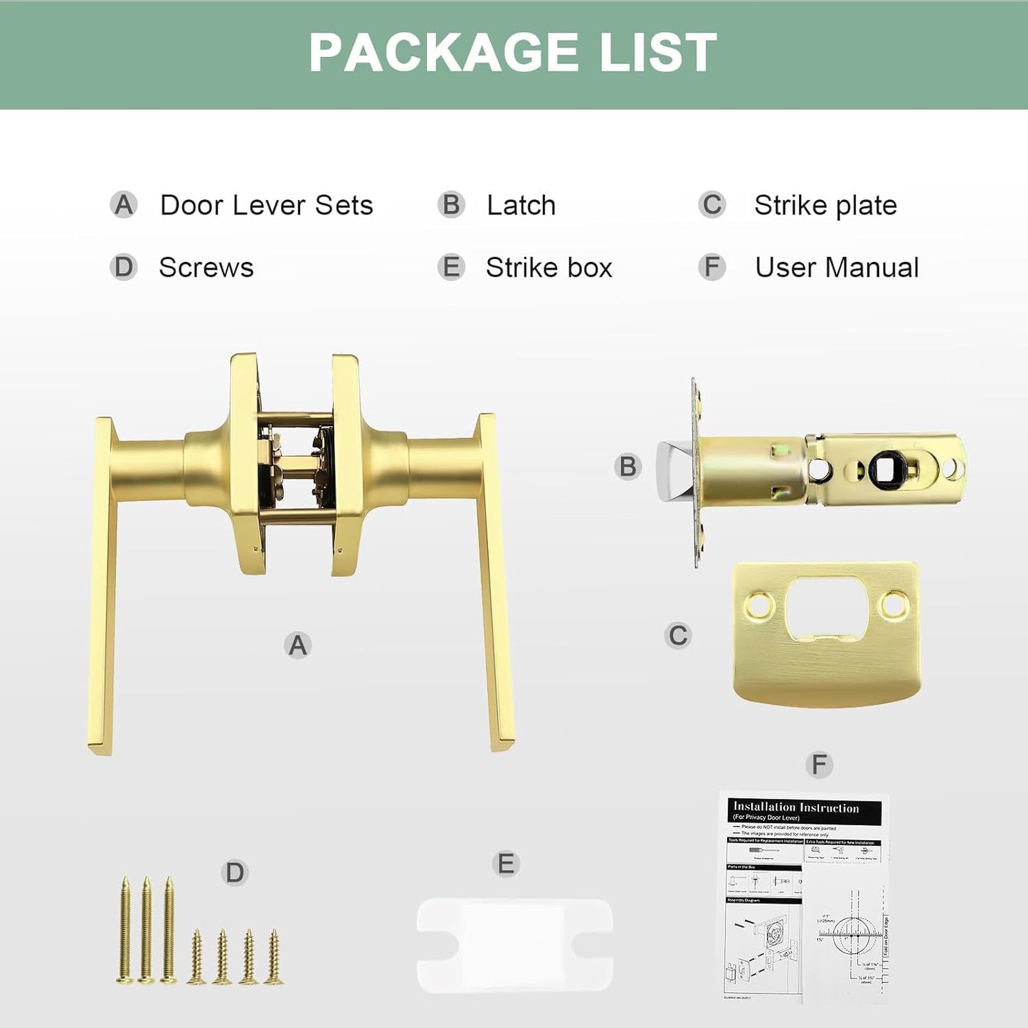 GOBEKOR 3 Pack Gold Door Handles Interior,Heavy Duty Passage Door Handles Interior Door Levers for Hallway and Closet, Modern Sleek Round Door Locks