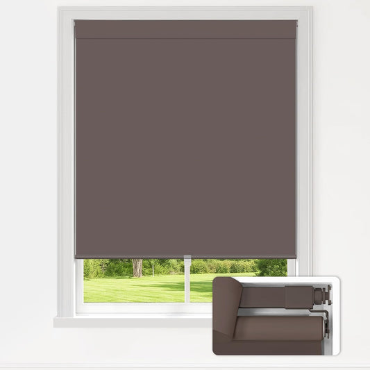 LazBlinds No Drill Blinds for Indoor Windows, Blackout Roller Shades, Cordless Window Blackout Blinds, Thermal Insulated Fabric UV Protection for Home and Office, 26.5" W x 48" H, Dark Coffee