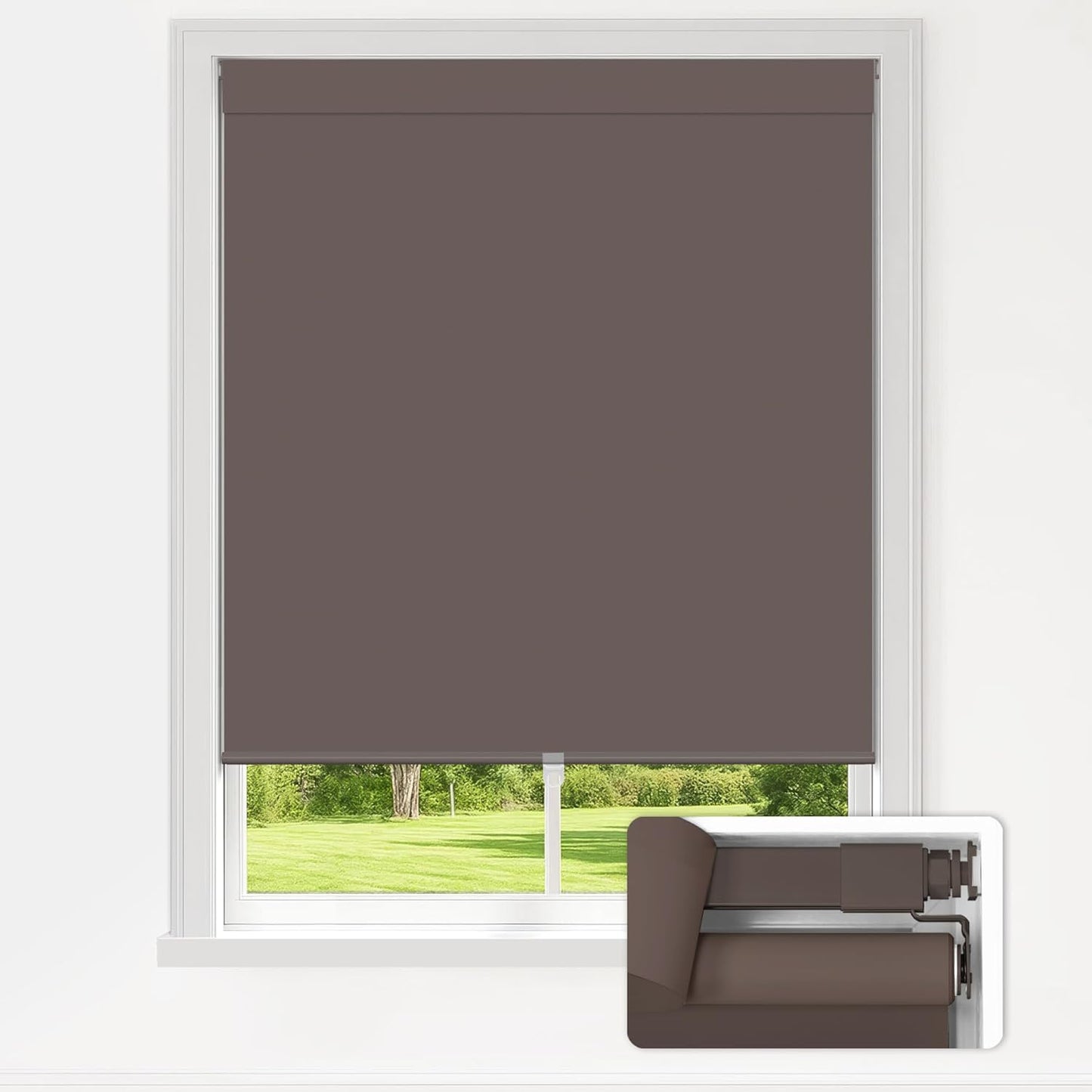 LazBlinds No Drill Blinds for Indoor Windows, Blackout Roller Shades, Cordless Window Blackout Blinds, Thermal Insulated Fabric UV Protection for Home and Office, 25.5" W x 72" H, Dark Coffee