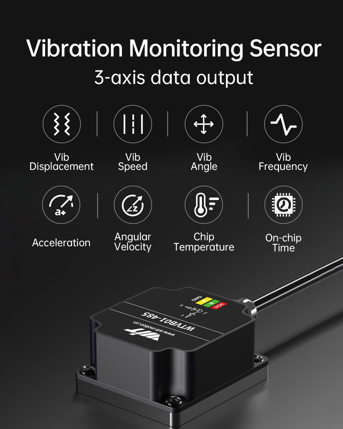 [RS485 Modbus Vibration Sensor] WTVB01-485 IP68 Waterproof Transducer Ar-Duino, 3-Axis Acceleration Angular Velocity Vibration(Amplitude+Frequency+Displacement+Speed) Detector, Motor Monitor Module