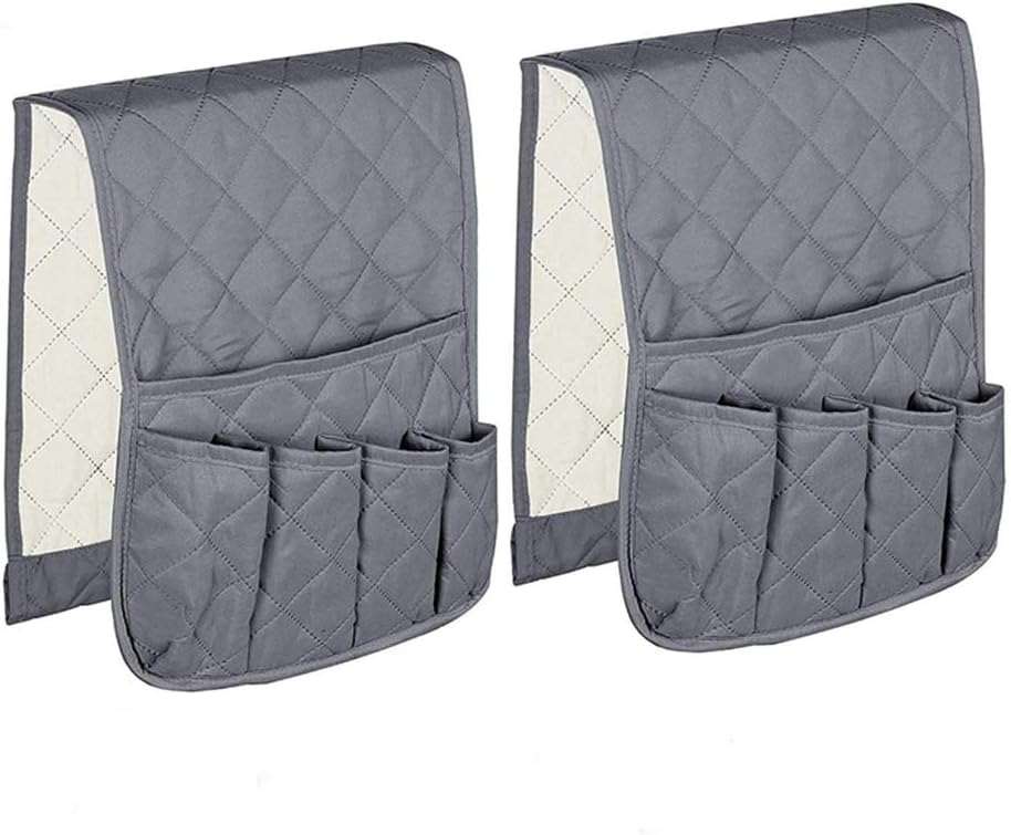 2 Pack Non-Slip Couch Sofa Chair Armrest Organizer 5 Pockets Armchair Caddy Smart Phone, Book, Magazines, Ipad, TV Remote Control Holder (Gray)