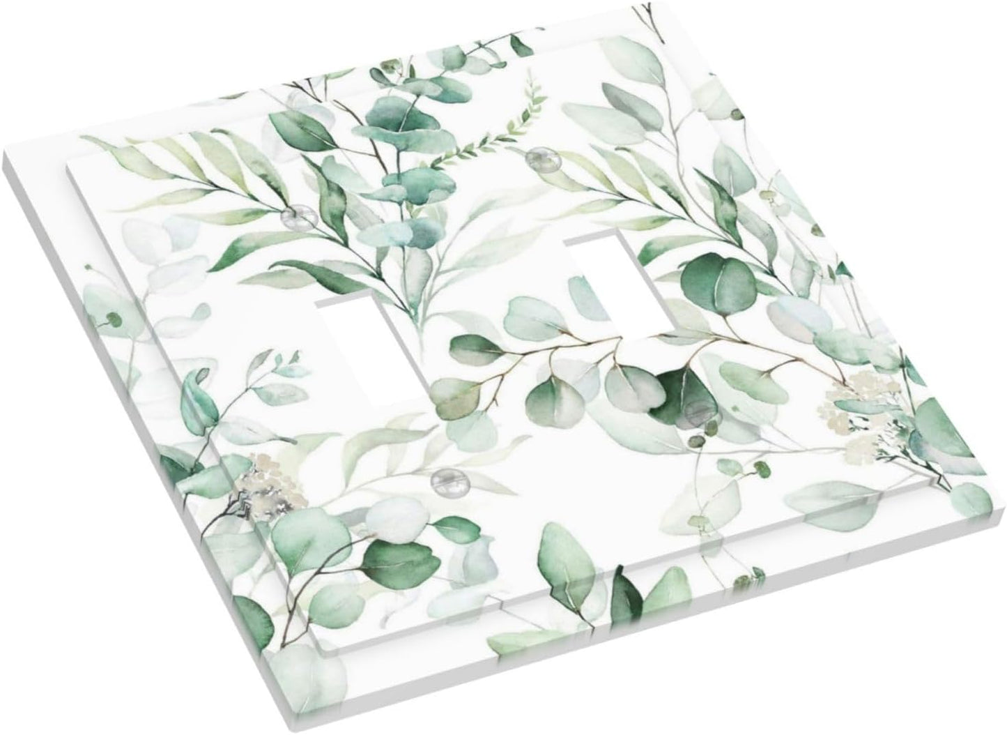 Boho Green Eucalyptus Leaf Floral Plants Flowers Decorative Switch Plates 2 Gang Double Toggle Outlet Light Switch Cover Wall Plate Electrical Faceplate for Bed Room Living Room Decor