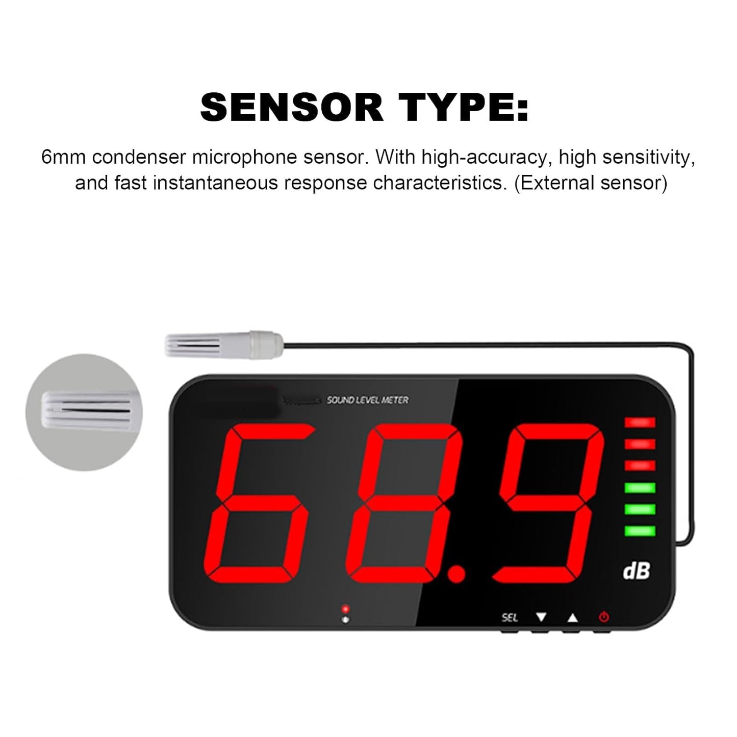 Decibel Meter Sound Alarm Wall Hanging Noise 30-130db Reader Digital Large LCD Display Mounted Temperature Humidity Measuring Level Db Tester TA654B