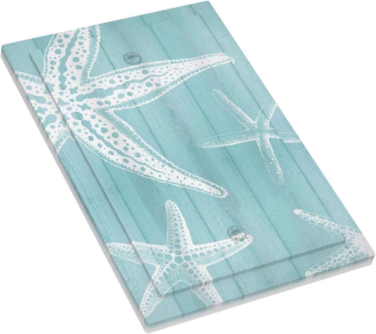 Decorative Light Switch Cover Plate Starfish Teal Wood Board Nautical 1 Gang No Device Single Blank Outlet Covers Wall Plates for Electrical Outlets Faceplate for Bedroom Home Decor