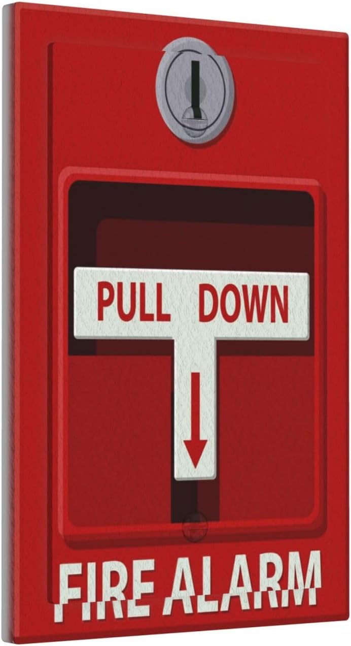 Decorative Light Switch Plate Covers Red Fire Alarm Novelty 1 Gang No Device Single Blank Outlet Covers Wall Plate Light Switch Cover Plate Faceplate for Bedroom Home Decor