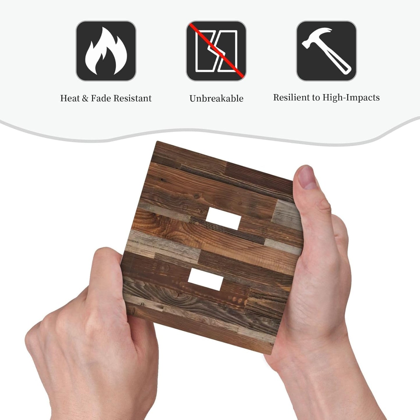 Vintage Brown Wooden Boards Print Wood Grain Decorative Switch Plates 2 Gang Double Toggle Outlet Light Switch Cover Wall Plate Electrical Faceplate for Farmhouse Home Decor