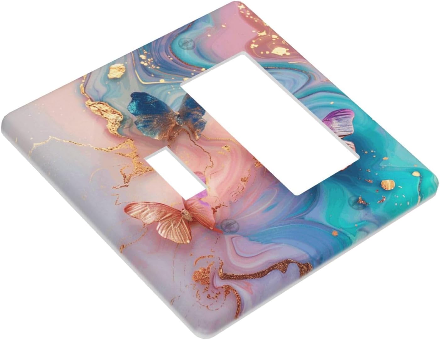 Colorful Marble Butterfly Gold Glitter Abstract Print Outlet Covers 1 Toggle 1 Rocker Combination Decorative Wall Plate Electrical Switch Plates Light Switch Cover Plate for Bed Room Living Room Decor