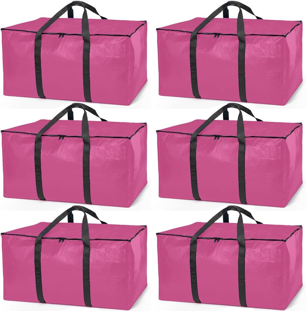 ClearSpace Heavy Duty Moving Bags or Storage Bags – Pink Storage Bins with Lids, Large Moving Boxes with Backpack Straps & Zippers,– Packing Box & Moving Supplies for College Dorm, 6 Pack