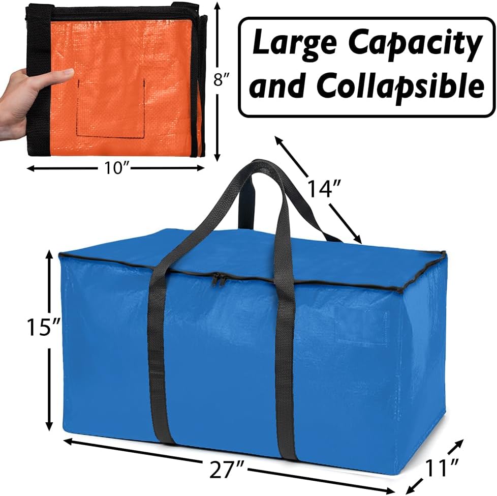 ClearSpace Heavy Duty Moving Bags or Storage Bags – Storage Bins with Lids, Large Moving Boxes with Backpack Straps & Zippers,– Packing Box & Moving Supplies for College Dorm, 4 Pack